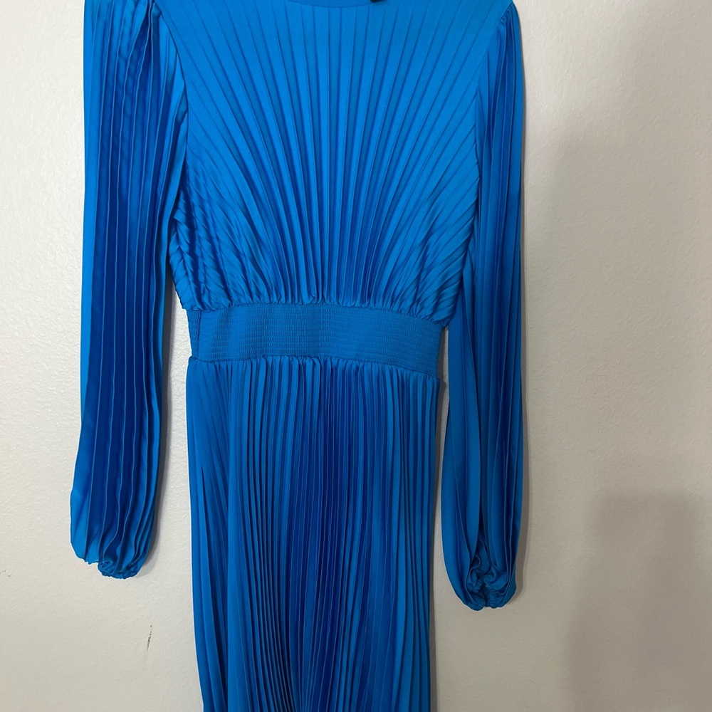 Pleated Asymmetrical Hem Mini Dress